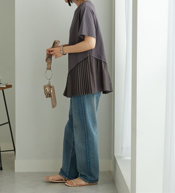 BELLUNA（ベルーナ）の「異素材使い裾アシメデザインチュニック（チュニック）」｜詳細画像