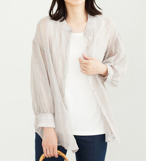 BELLUNA（ベルーナ）の「シアーチェック素材シャツチュニック（チュニック）」｜詳細画像