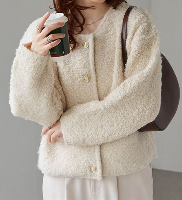 RANAN（ラナン）の「ゴールド調ボタンループ編みニットジャケット（ニットカーディガン）」｜詳細画像