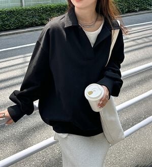 RANAN（ラナン）の「あったか裏起毛衿付きオーバーサイズスウェット（トレーナー・スウェット）」｜ブラック