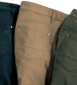 「コムルヴァン・オム　すっきりストレッチ配色チノパンツ（メンズフルレングスパンツ）」｜ベージュ&times;オレンジ