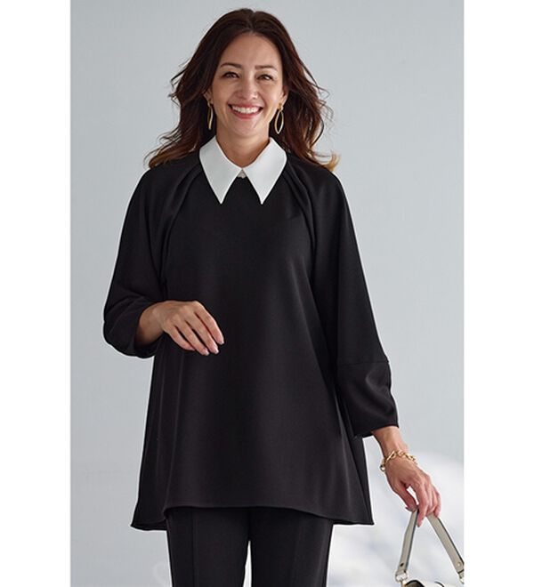 BELLUNA（ベルーナ）の「色褪せにくい黒！バイカラーブラウス（セットアップ）」｜詳細画像