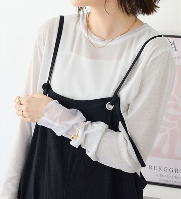 Viola e Viola（ヴィオラ エ ヴィオラ）の「程よい透け感大人シアー素材切替トップス（カットソー）」｜詳細画像