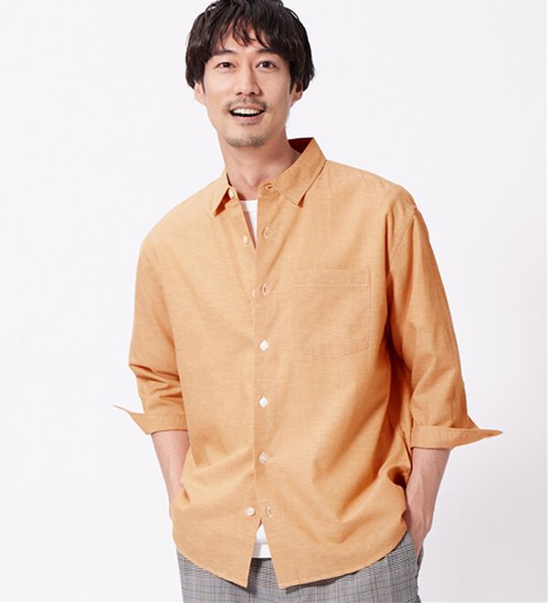 REMEN'S（リメンズ）の「【麻入り】さらっとシャツ（7分袖）（メンズシャツ）」｜オレンジ