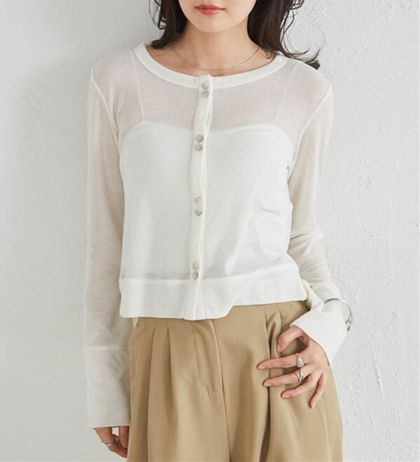 RANAN（ラナン）の「シアーリブカーディガン（その他カーディガン）」｜ホワイト
