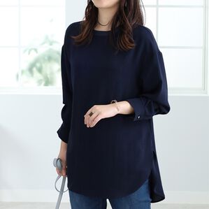 BELLUNA（ベルーナ）の「リブ切替デザインチュニック（チュニック）」｜ネイビー