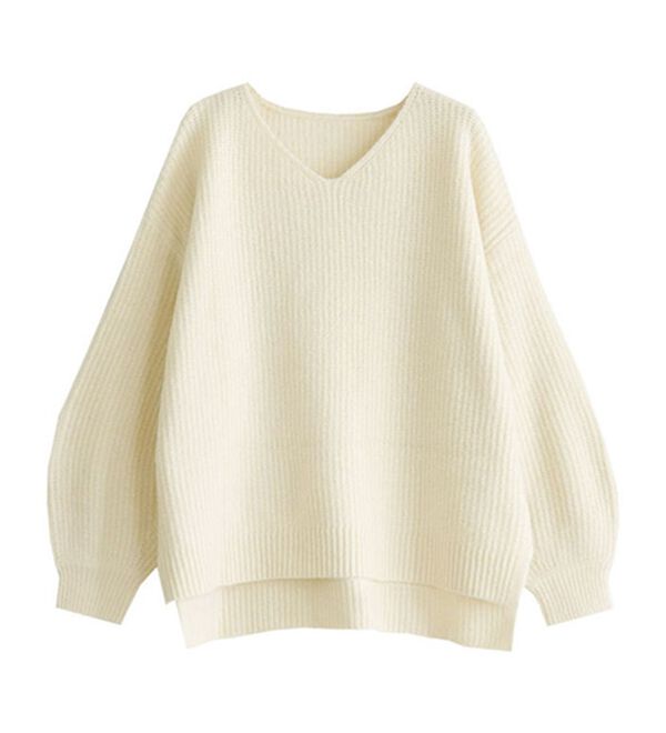 Pierrot（ピエロ）の「【洗濯機で洗える】ネックが選べるふんわりボリューム袖ニット（ニット・セーター）」｜詳細画像