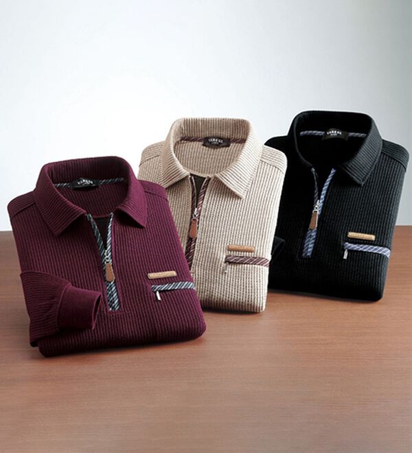 「ミックス調ジップアップポロシャツ（メンズカットソー）」｜詳細画像