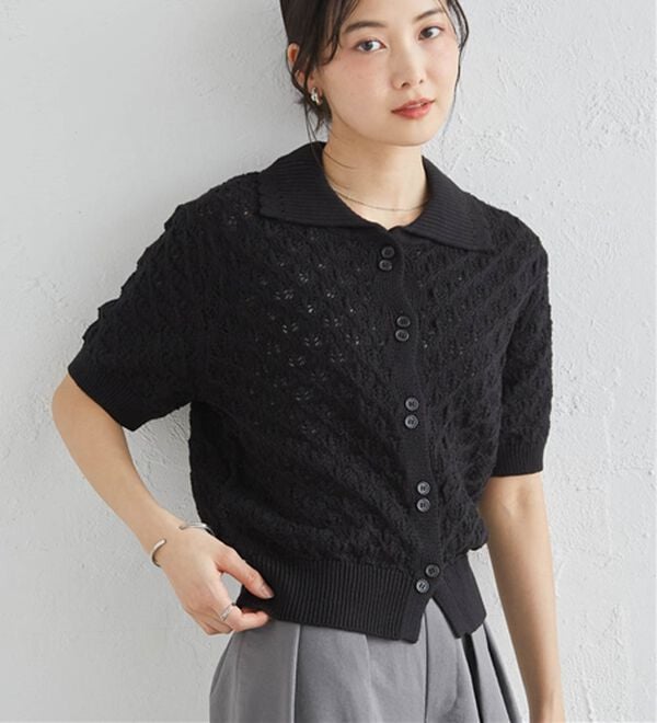 RANAN（ラナン）の「透かし柄サマーニットポロカーデ（ニット・セーター）」｜詳細画像