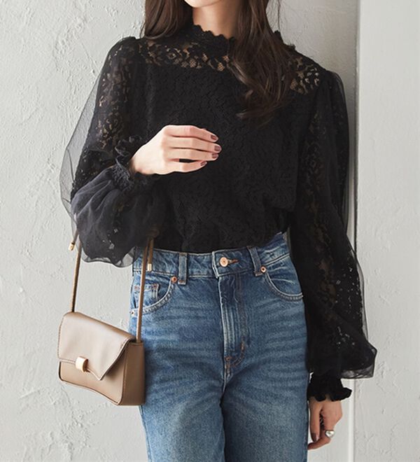 RANAN（ラナン）の「チュールドッキングフラワーレースキャンディースリーブブラウス（ブラウス）」｜詳細画像