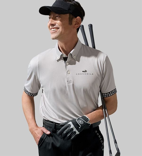 「＜クロコダイル＞接触冷感シャドーボーダーポロ（メンズポロシャツ）」｜詳細画像