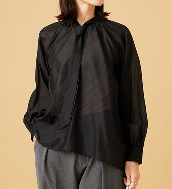 BELLUNA（ベルーナ）の「ブライトシアー素材ボウタイブラウス（ブラウス）」｜ブラック