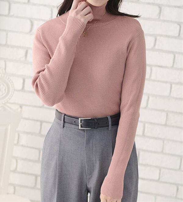 BELLUNA（ベルーナ）の「ハピネスコットン１００％&times;吸湿発熱リブタートルニット＜＆ｃｏｃｏｃｈｉ＞（ニット・セーター）」｜ローズ タートル