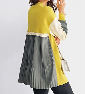 BELLUNA（ベルーナ）の「バックプリーツ切替配色ニットチュニック（チュニック）」｜ソフトイエロー系