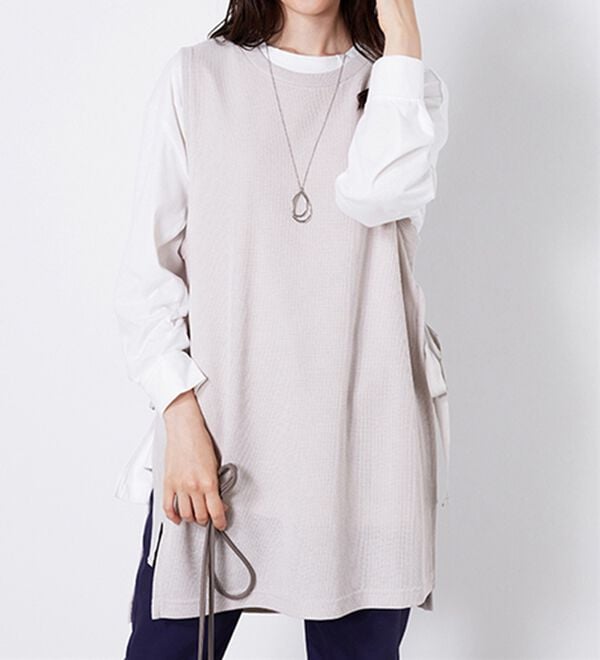 BELLUNA（ベルーナ）の「あぜ素材サイドリボン使いベストアンサンブル（アンサンブル）」｜詳細画像