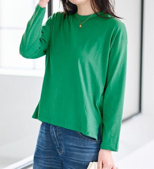 RANAN（ラナン）の「【選べる袖丈】ひんやり！＜BC＞綿100％プチハイネックＴシャツ（カットソー）」｜詳細画像