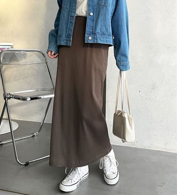 GeeRA（ジーラ）の「【着回し力◎】楽ちんすっきり見え！リブロングスカート（ロングスカート）」｜詳細画像