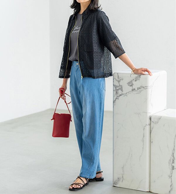 BELLUNA（ベルーナ）の「ひんやり冷感！カーブシルエットデニムパンツ（ワイドパンツ・ガウチョ）」｜詳細画像