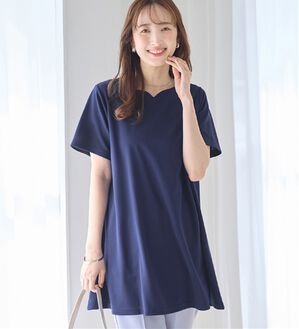 alotta（アロッタ）の「【接触冷感】さらっと快適！高見えフレアーロングチュニックＴシャツ（チュニック）」｜ネイビー