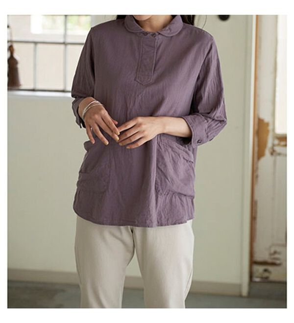 BELLUNA（ベルーナ）の「風が通り抜けるダブルガーゼ素材丸衿ブラウス（ブラウス）」｜詳細画像