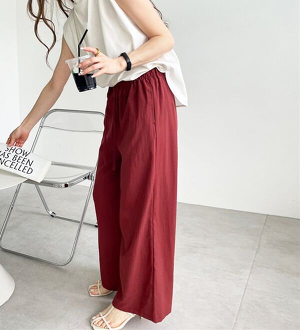 GeeRA（ジーラ）の「冷感リネン風イージーワイドパンツ（ワイドパンツ・ガウチョ）」｜詳細画像