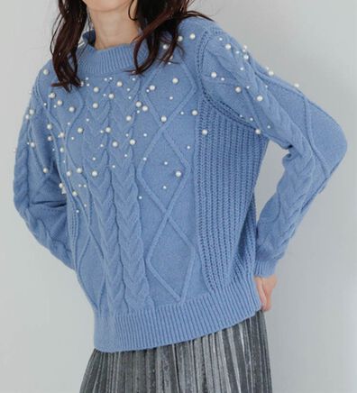 RANAN（ラナン）の「ケーブル使いパール調ビーズニットプルオーバー（ニット・セーター）」