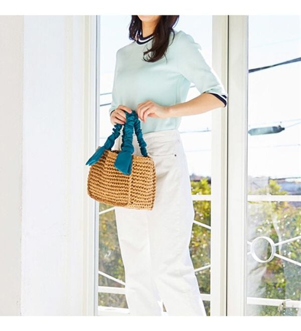 BELLUNA（ベルーナ）の「シャーリング持ち手雑材バッグ（ハンドバッグ）」｜詳細画像