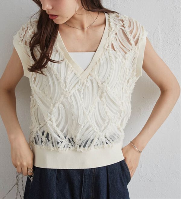 RANAN（ラナン）の「【前後２ＷＡＹ】シアー刺しゅうベスト（ベスト）」｜詳細画像