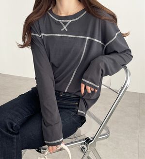 GeeRA（ジーラ）の「配色ステッチスラブシアーカットソー（カットソー）」｜チャコールグレー