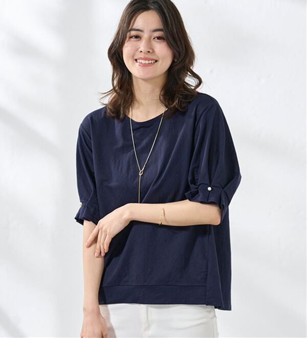 BELLUNA（ベルーナ）の「【接触冷感】涼感素材袖パールデザインプルオーバー（カットソー）」｜詳細画像