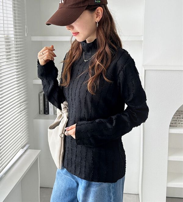 GeeRA（ジーラ）の「シャギージャガードハイネックトップス（カットソー）」｜詳細画像