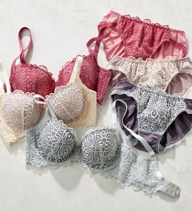 YU'NOW（ユナウ）の「レーシー脇高スッキリブラ＆ショーツ　～配色カラー～（ブラジャー＆ショーツセット）」