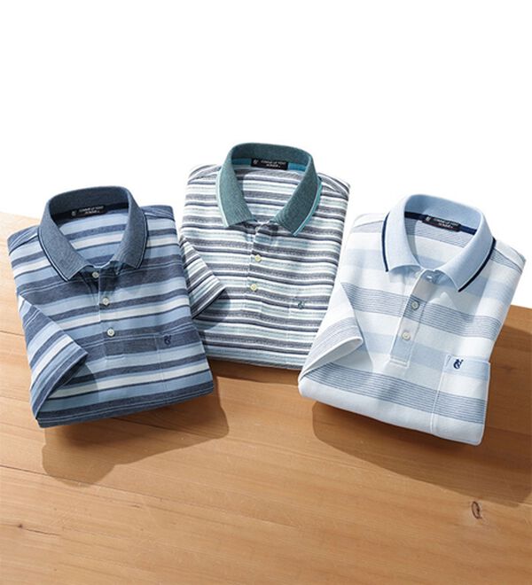 「＜コムルヴァン・オム＞爽やか夏色マルチボーダーポロ（メンズポロシャツ）」｜詳細画像