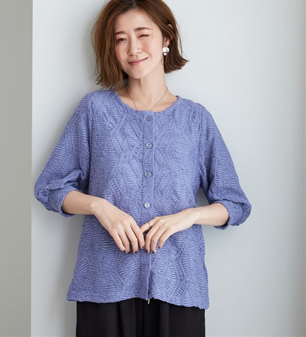 BELLUNA（ベルーナ）の「波柄シアージャカード素材カーディガン（ニットカーディガン）」｜詳細画像