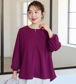 BELLUNA（ベルーナ）の「きれい見えジョーゼット素材ホック使いＴブラウス（ブラウス）」｜ラズベリー