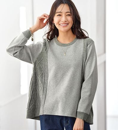 BELLUNA（ベルーナ）の「ケーブル柄ニット切替プルオーバー（カットソー）」