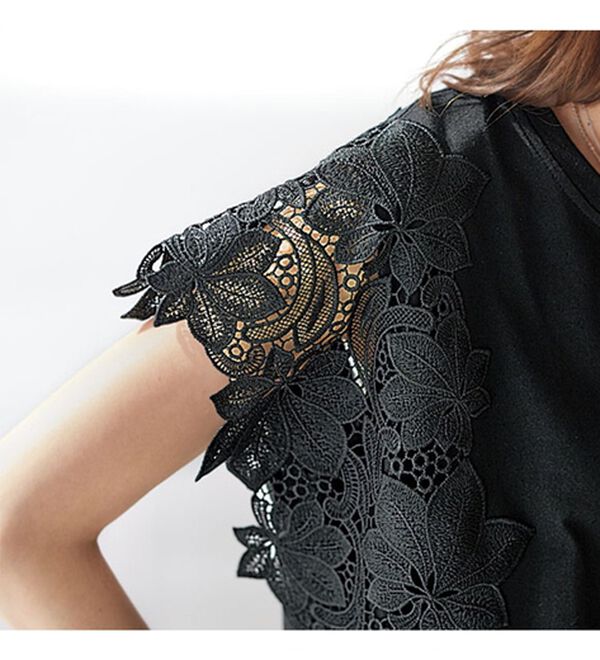 BELLUNA（ベルーナ）の「ひんやり！袖レースがかわいい大人のＴシャツ（カットソー）」｜詳細画像