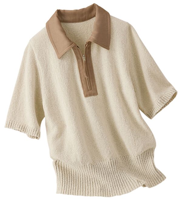 BELLUNA（ベルーナ）の「衿元デニム切替ニットポロシャツ（ニット・セーター）」｜詳細画像