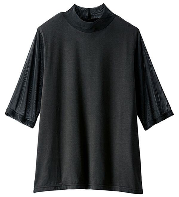 BELLUNA（ベルーナ）の「【５分袖】チュール切替上品インナー（カットソー）」｜詳細画像