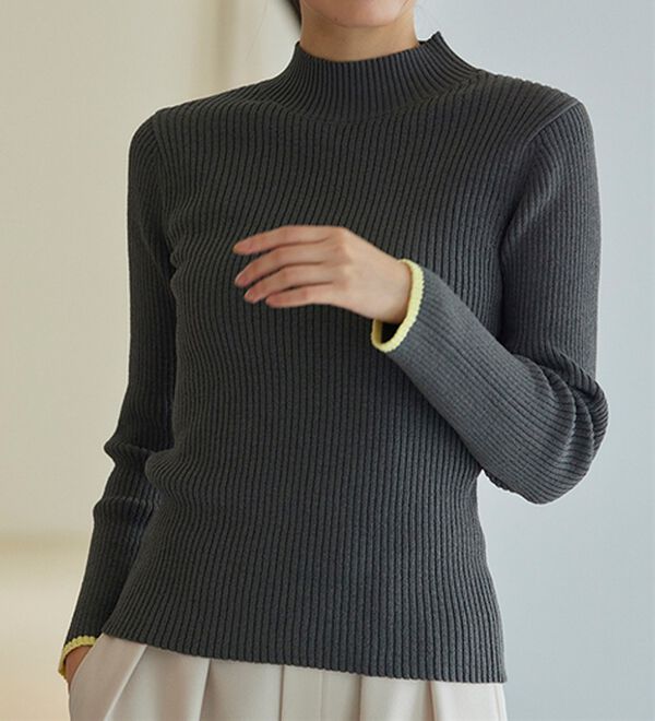 RANAN（ラナン）の「もちもちリブパイピングハイネックニット（ニット・セーター）」｜詳細画像