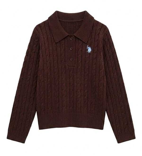 RANAN（ラナン）の「＜U.S.POLO ASSN.＞刺繍長袖ケーブルポロニット（ニット・セーター）」｜詳細画像