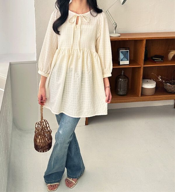 GeeRA（ジーラ）の「前後２ＷＡＹチェックペプラムチュニック（チュニック）」｜詳細画像