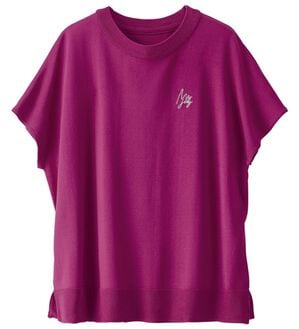 BELLUNA（ベルーナ）の「【快適Ｌａｂ．】シャリ冷！洗える多機能フレンチ袖ニットＴシャツ（ニット・セーター）」｜ラズベリー