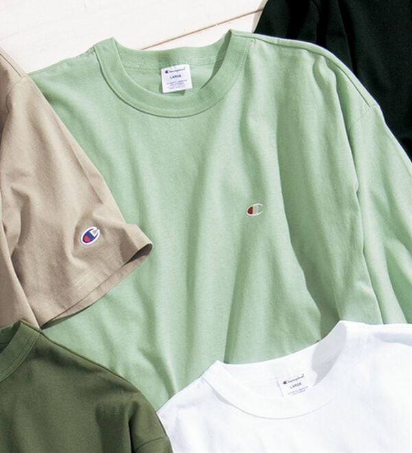 「＜チャンピオン＞綿１００％リラックスフィット５分袖Ｔシャツ（メンズＴシャツ）」｜ミント