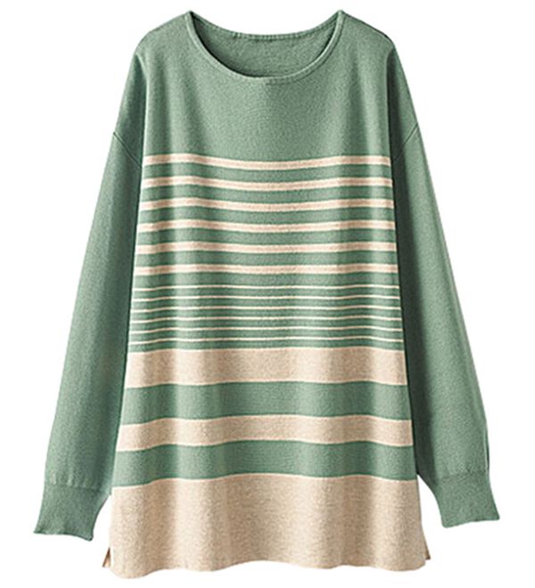 BELLUNA（ベルーナ）の「ランダムボーダー柄ニットプルオーバー（ニット・セーター）」｜ミント系