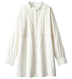 BELLUNA（ベルーナ）の「上品に着映える！衿＆袖レース切替シャツチュニック（チュニック）」｜オフ白