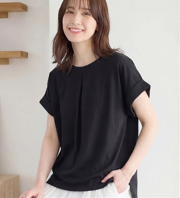 Viola e Viola（ヴィオラ エ ヴィオラ）の「【接触冷感】綿１００％前後２ＷＡＹタックトップス　さらひやりコットン（カットソー）」｜ブラック