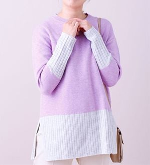 BELLUNA（ベルーナ）の「袖＆裾配色ニットプルオーバー（ニット・セーター）」｜ラベンダー系