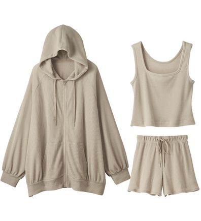 YU'NOW（ユナウ）の「ワッフルルームウェア３点セット（パジャマ・ルームウェア）」