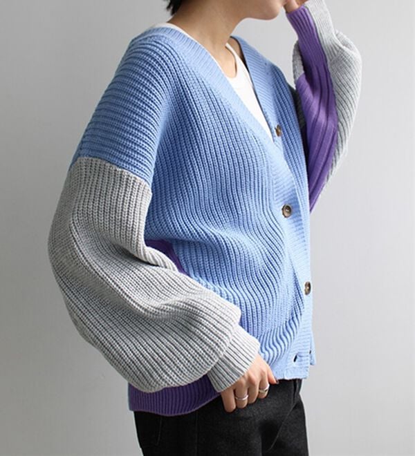 GeeRA（ジーラ）の「前後２ＷＡＹブロック配色ニット（ニットカーディガン）」｜詳細画像